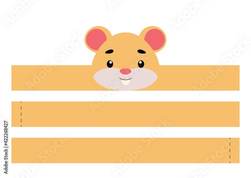 Printable hamster paper crown. Party headband die cut template for birthday, christmas, baby shower. Fun accessory for entertainment. Print, cut and glue. Vector stock illustration.