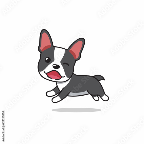 Vector cartoon character happy boston terrier dog running for design.