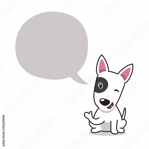 Cartoon character bull terrier dog with speech bubble for design.