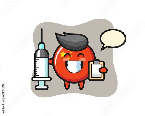 Mascot Illustration of china flag badge as a doctor