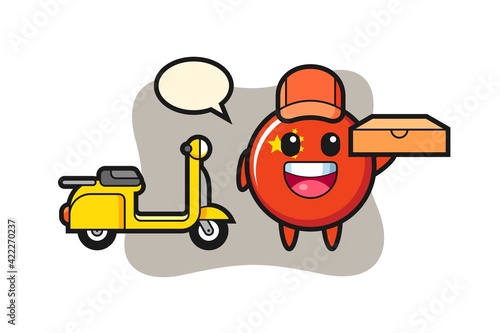 Character Illustration of china flag badge as a pizza deliveryman