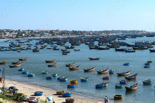 Boats in Vietnam. Fishing village in the middle of the day