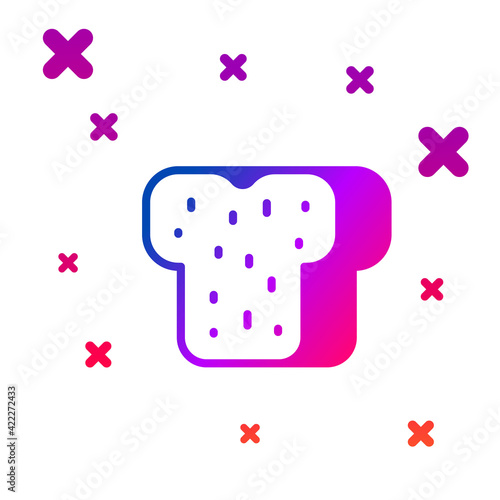 Color Bread toast for sandwich piece of roasted crouton icon isolated on white background. Lunch, dinner, breakfast snack. Gradient random dynamic shapes. Vector