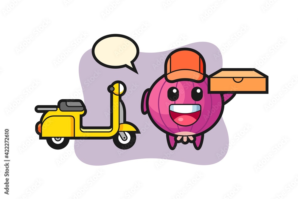 Naklejka premium Character Illustration of onion as a pizza deliveryman