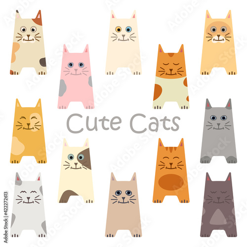 Set of cartoon cute cats. 12 cute cats.