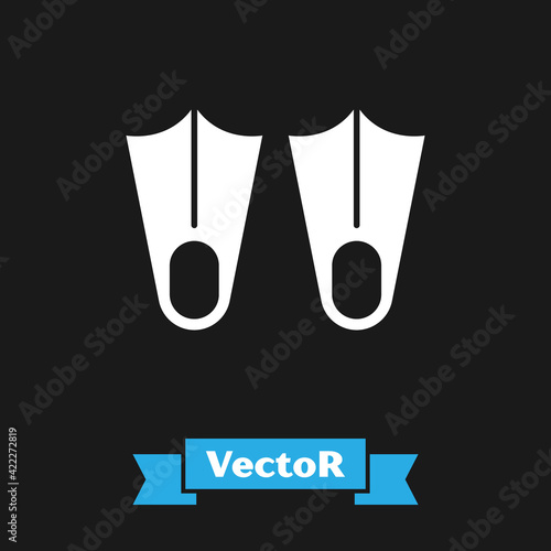 White Rubber flippers for swimming icon isolated on black background. Diving equipment. Extreme sport. Diving underwater equipment. Vector