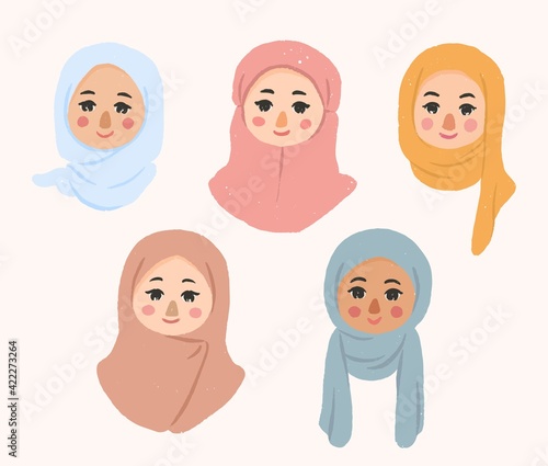 cartoon hijab girl avatar character illustration
