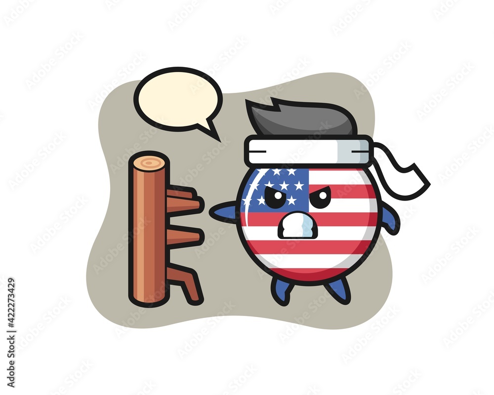 united states flag badge cartoon illustration as a karate fighter