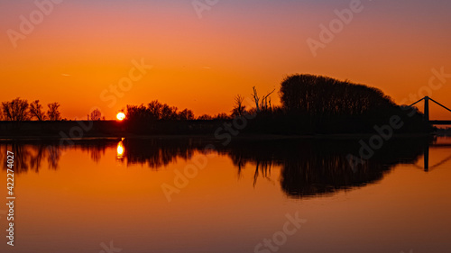 Beautiful sunset with reflections near Metten  Danube  Bavaria  Germany