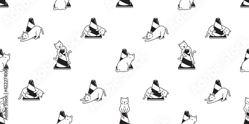 cat seamless pattern kitten calico traffic cone breed vector pet scarf isolated cartoon animal tile wallpaper repeat background illustration doodle design