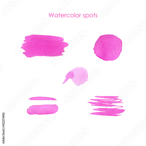 Wedding color pallete. Color spots, blots. Pink stain. Sketches of watercolor. Card, wallpaper, background