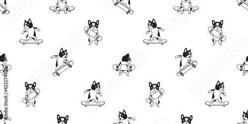 dog seamless pattern french bulldog skateboard vector surf skate cartoon scarf isolated tile wallpaper repeat background illustration gift wrap paper design