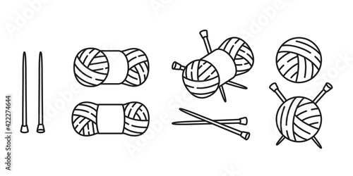 yarn ball icon vector balls of yarn knitting needles cat toy cartoon character illustration doodle design