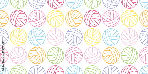 yarn ball seamless pattern vector balls of yarn knitting needles toy repeat wallpaper tile background cartoon illustration color design