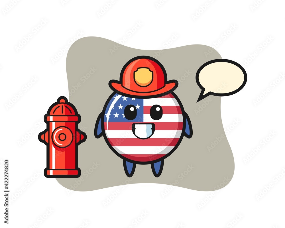 Mascot character of united states flag badge as a firefighter Mascot character of united states flag badge as a firefighter