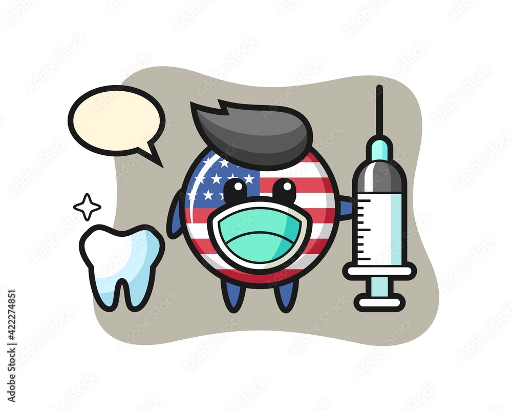 Mascot character of united states flag badge as a dentist Mascot character of united states flag badge as a dentist