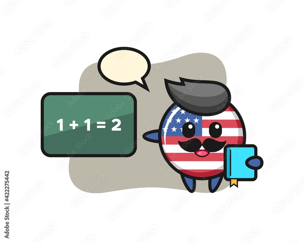 Illustration of united states flag badge character as a teacher