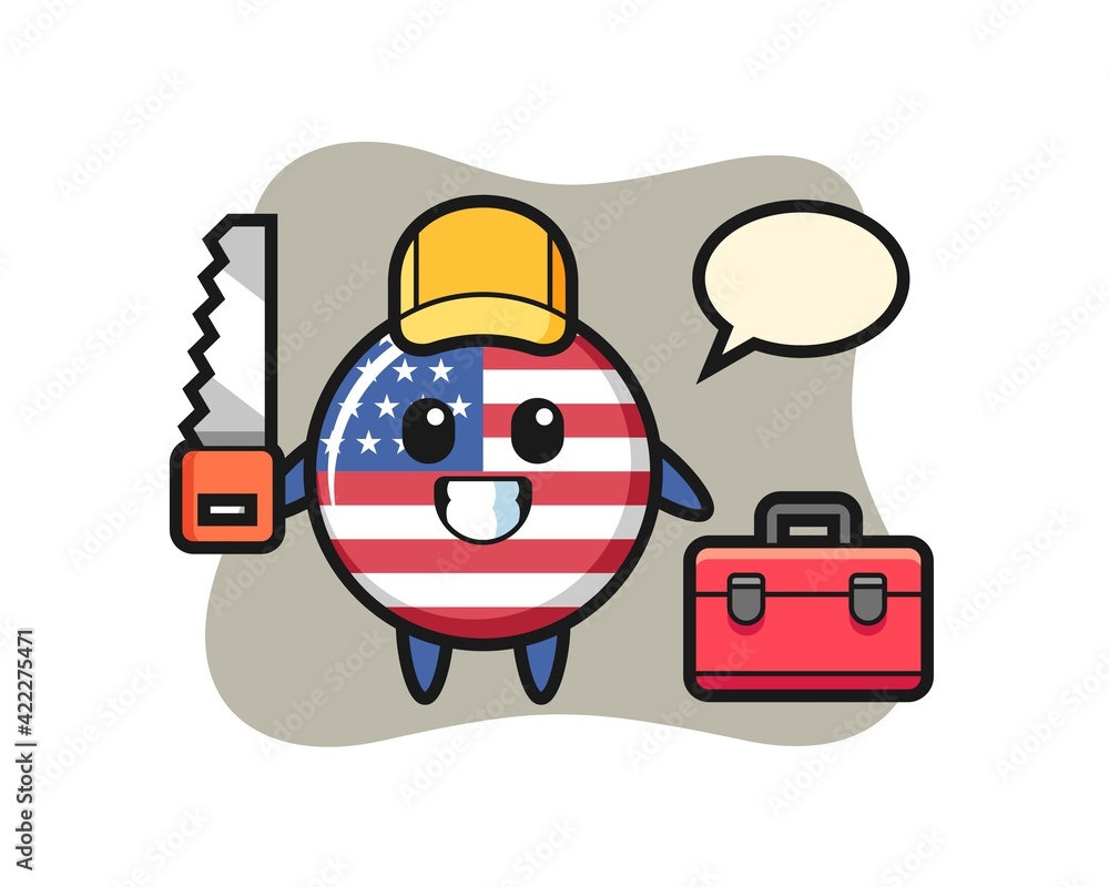 Illustration of united states flag badge character as a woodworker