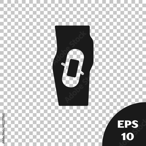 Black Plaster on leg icon isolated on transparent background. Vector