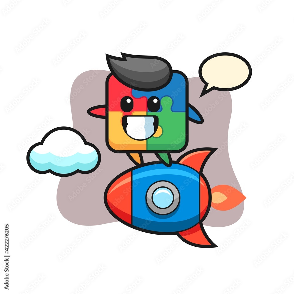 puzzle mascot character riding a rocket puzzle mascot character riding a rocket