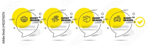 Taxi, Package and Airplane wifi icons set. Car leasing sign. Public transfer, Delivery pack, Wi-fi internet. Vector