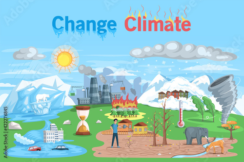 Temperature rising and animal extinction, climate change and danger for ecology. Natural disasters cataclysms
