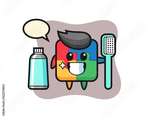 Mascot Illustration of puzzle with a toothbrush