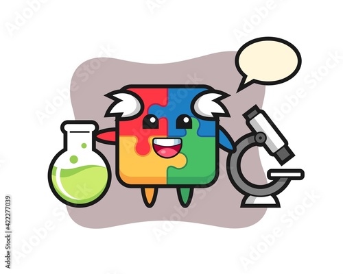 Mascot character of puzzle as a scientist