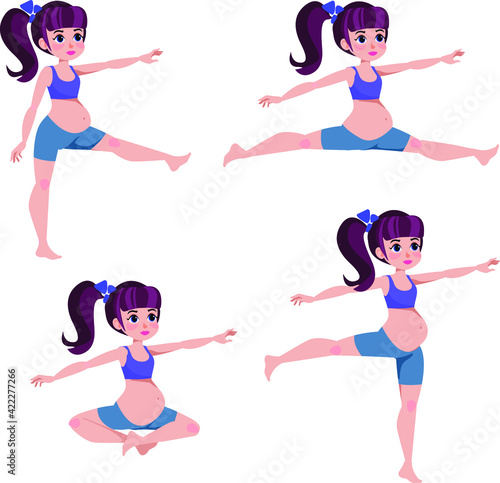 Vector girls clipart images. set of sports and yoga for pregnant women, different exercises