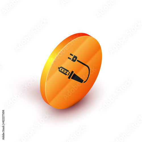 Isometric Soldering iron icon isolated on white background. Orange circle button. Vector