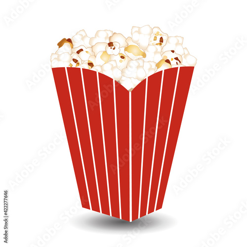 Big pop corn box package. Movie cinema concept. Vector icon.