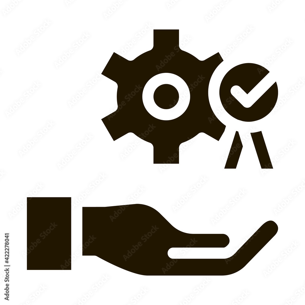 Hand Holding Gear And Medal Icon Vector Hand Holding Gear And Medal Icon Vector