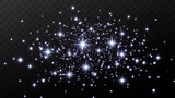 Christmas gold confetti stars are falling, Shining stars fly across the night sky amidst the reflection of the light points of space. holidays vector background. magic shine.	
