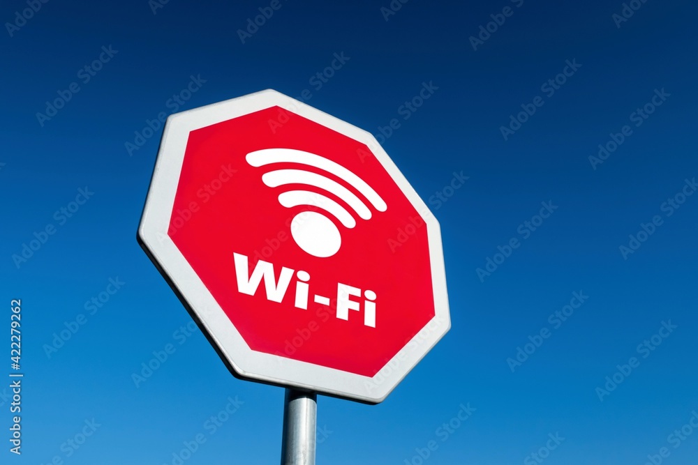 Red stop traffic sign forbidding the use of Wi-Fi and other wireless communication technologies like 5G Red stop traffic sign forbidding the use of Wi-Fi and other wireless communication technologies like 5G