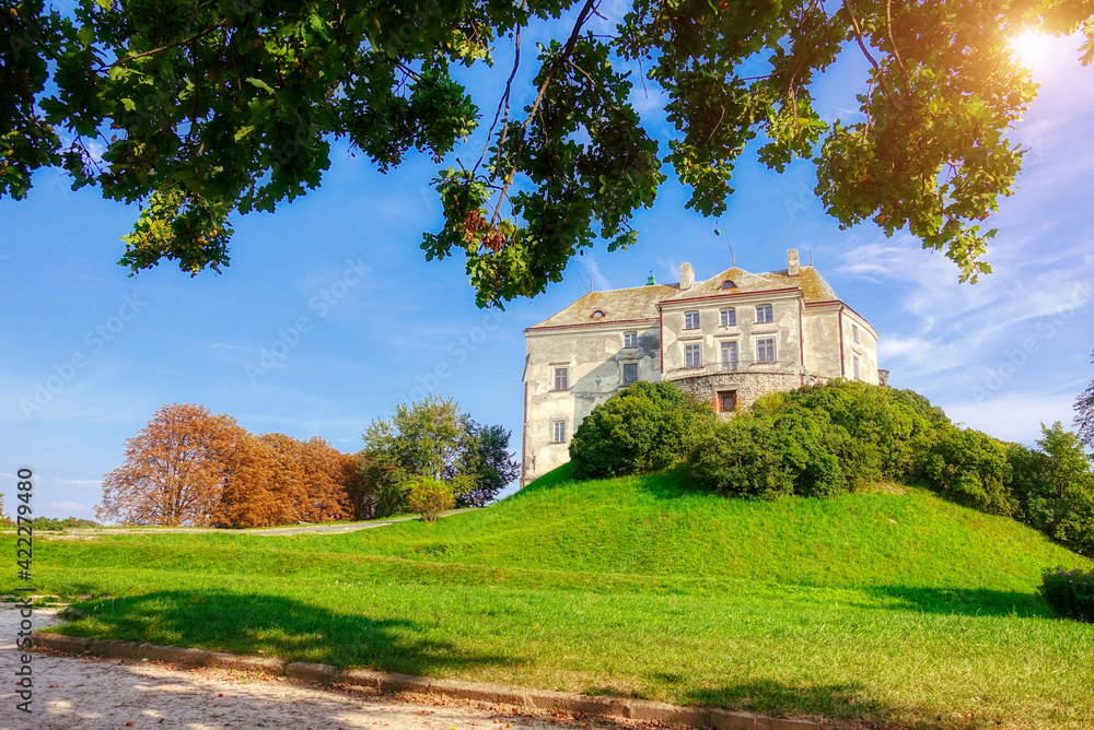Picturesque postcard of Olesko castle. Location Lviv region, Ukraine, Europe.