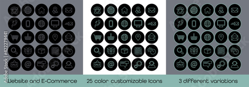 collection of 25 color customizable icon for websites and online shops in three different variations