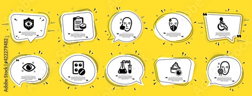 Healthcare icons set. Included icon as Healthy face, Medical prescription, Disabled signs. Vector