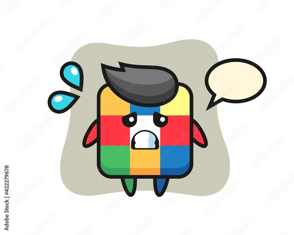 rubik cube mascot character with afraid gesture