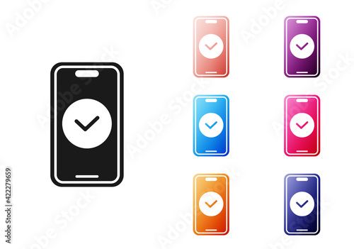 Black Smartphone, mobile phone icon isolated on white background. Set icons colorful. Vector