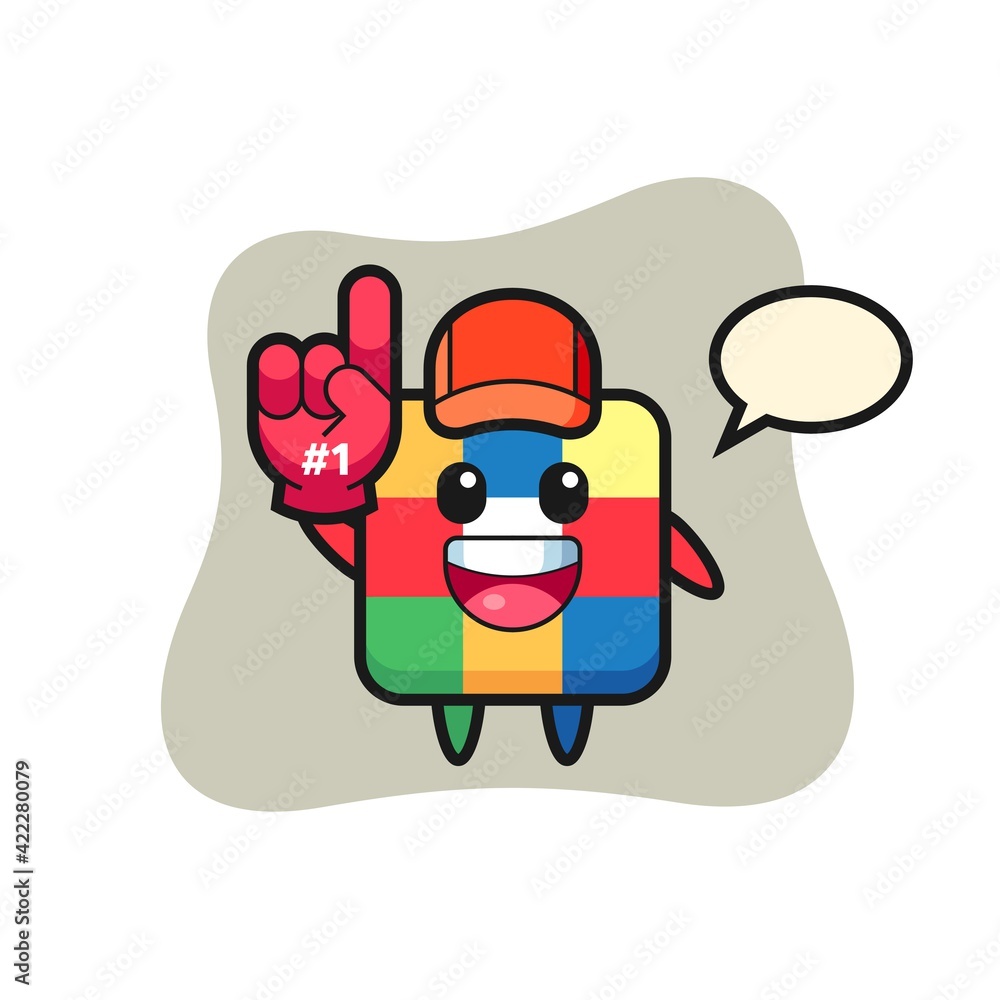 rubik cube illustration cartoon with number 1 fans glove