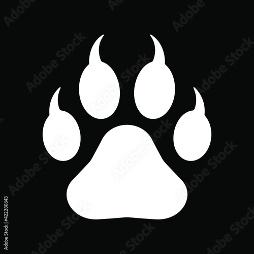 Animal paw print with claws vector icon. Wildlife or petshop store and vet logo. Dog or cat footprint trail sign. Pet foot shape mark symbol. Silhouette isolated on background.