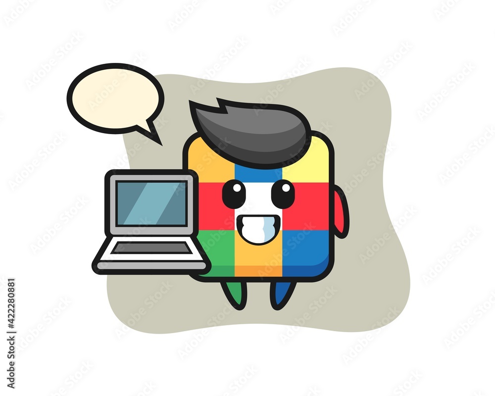 Mascot Illustration of rubik cube with a laptop Mascot Illustration of rubik cube with a laptop