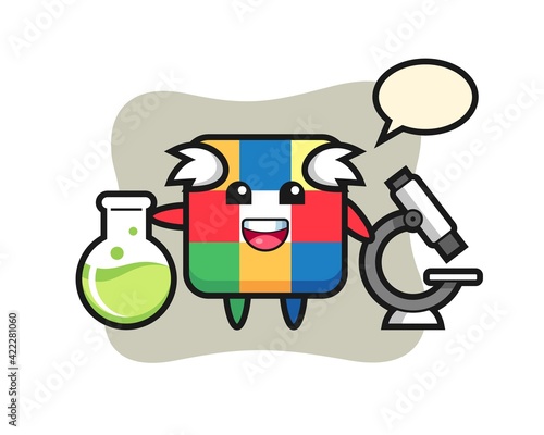 Mascot character of rubik cube as a scientist
