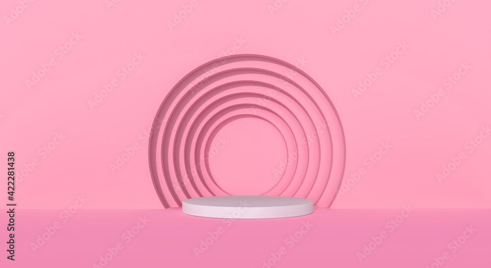 Obraz premium White podium with pink circles studio background.