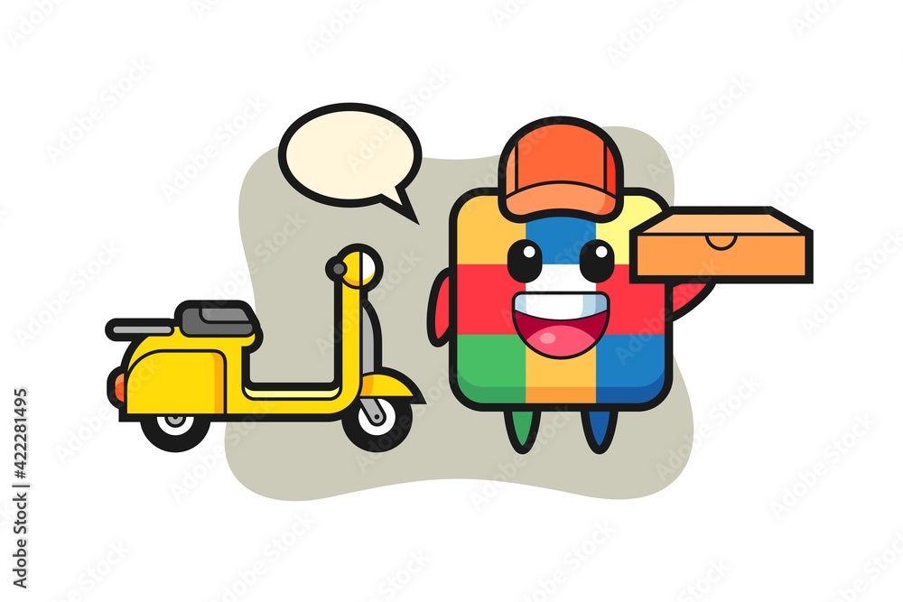 Character Illustration of rubik cube as a pizza deliveryman