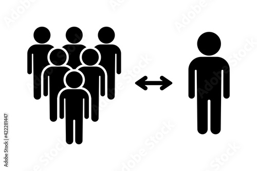 Social distance symbol. The distance between a person and a crowd. Pandemic icon. Vector illustration