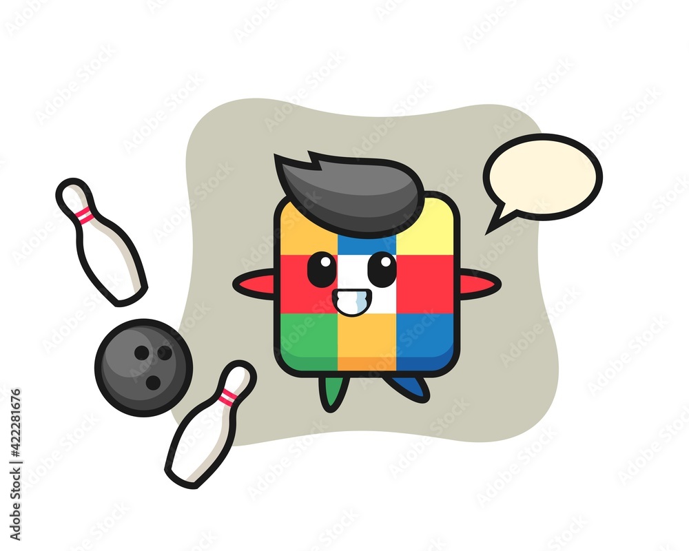 Character cartoon of rubik cube is playing bowling Character cartoon of rubik cube is playing bowling