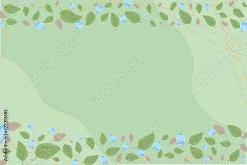 Pseudo watercolor light green background with foliage and berries
