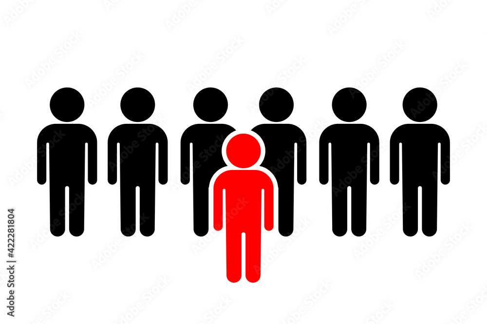 Row of people. Leader of group. Crowd of people. Vector illustration