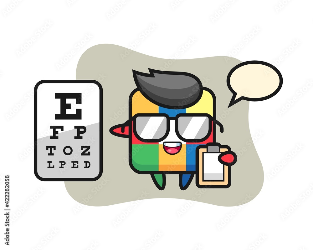 Illustration of rubik cube mascot as a ophthalmology